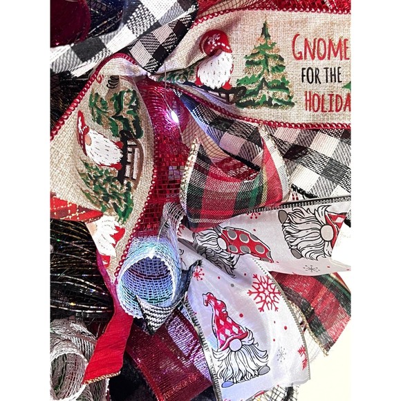 Handmade Merry Christmas Gnome Holiday Ribbon Door Wreath 22 ins W45 - Picture 6 of 12